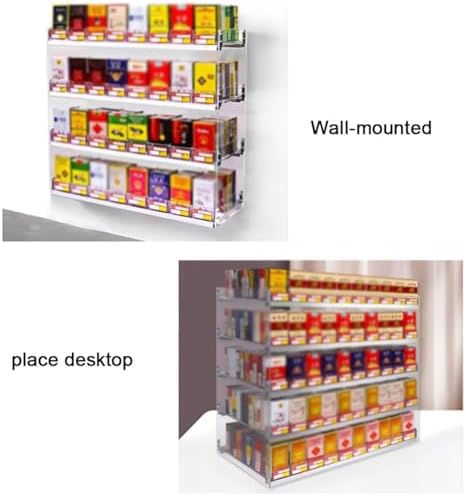 Cigarette Display Rack with Automatic Pushers - Wall-Mounted & Countertop Acrylic Shelf for Retail Stores - Easy Installation & Organization Solution