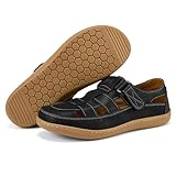Moodeng Men's Sport Sandals Wide Toe Box Leather Sandals Ultra Lightweight Non-Slip Outdoor Casual Walking Slippers for Men Black Size 9.5