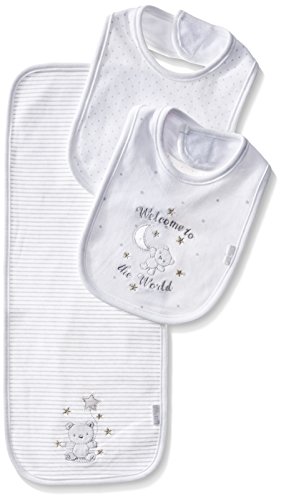 Little Me Baby Welcome To The World Bear 3-Piece Bib and Burp Set, White, One Size