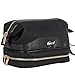 Kinzd Travel Cosmetic Bag for Women Portable Leather Toiletry Bag Hanging MakeUp Organizer Double Layer Multiple Compartments Waterproof (Black)