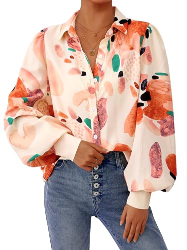 PRETTYGARDEN Women's Floral Blouses Dressy Casual V Neck Button
