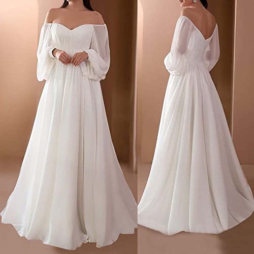 Meoilce Women's Wedding Dress Sexy Off Shoulder Long Sleeve Bridal Bridesmaid White Beach Wedding Dresses For Bride 2022 (White, L) #TOP1