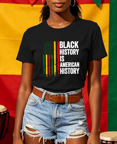 Image of Juneteenth Shirts for Women-Black History is American History Tee Tops African American Short Sleeves