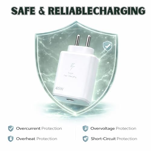 Image of Umake 45W Fast Charger Adapter with Type C Cable, Super Fast Charging USB C Wall Charger Compatible with Samsung Galaxy S24 Ultra, S23, S22, A55, A35, Note 20, iPhone 15 Series | 3 Months Warranty