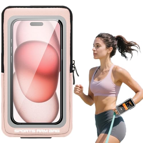 Fascia da Braccio Sportiva Porta, Porta Telefono Corsa, 6,8 Regolabile Porta Cellulare Corsa 2 in 1 Polsino e Bracciale per iPhone 16/15/14/13 Pro Max Samsung (Rosa)
