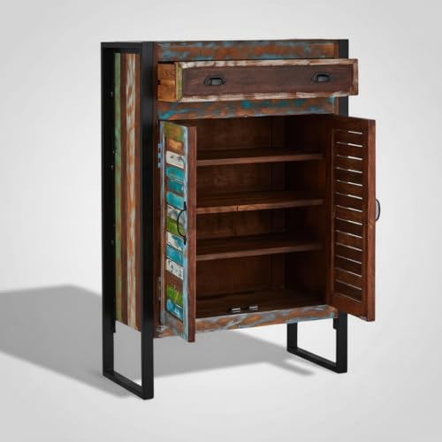 Image of APRODZ Reclaimed Wood Mauri 2-Door Shoe Cabinet with Drawer Storage Shoe Rack Organiser for Home