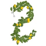 ZWEquipint Vite artificiale di limone con foglie di eucalipto,Ghirlanda verde finta 170 cm per la decorazione di nozze domestica,Pianta da appendere in rattan giallo frutta