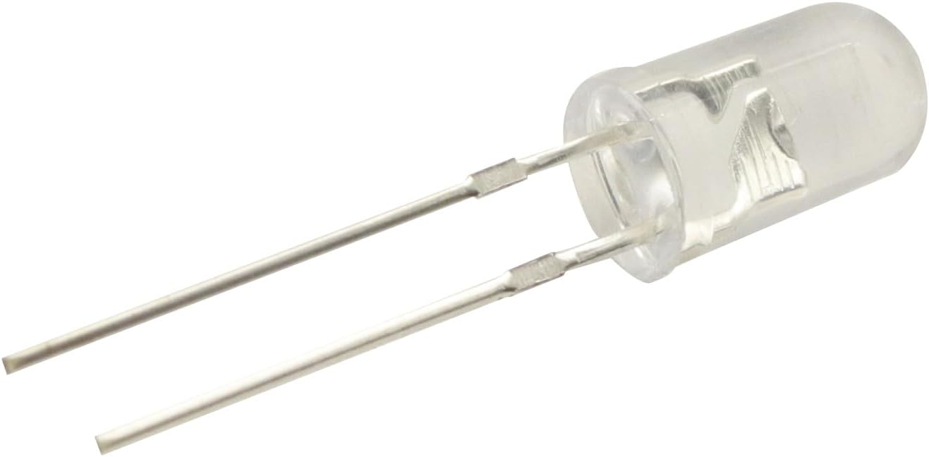 Close-up of a single 5mm IR LED showing leads