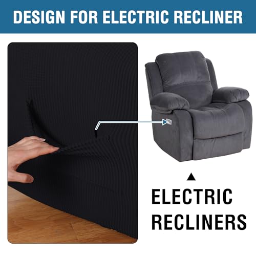 Image of H.VERSAILTEX Stretch Recliner Slipcovers 1-Piece Durable Soft High Stretch Jacquard Sofa Furniture Cover Form Fit Stretch Recliner Cover /Protector (Recliner, Black)
