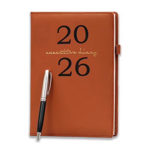 Image of COI Tan Brown Organizer | Dated Diary Planner 2026 | Notebook Office Work | Gift for Mother and Father with Pen.