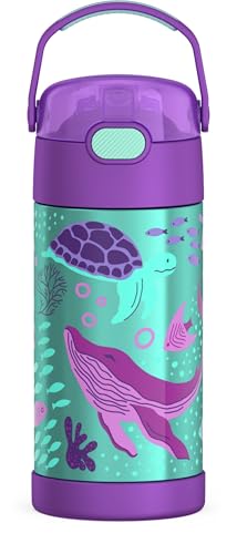 Image of THERMOS FUNTAINER Water Bottle with Straw - 12 Ounce - Kids Stainless Steel Vacuum Insulated Water Bottle with Lid, Ocean Pals