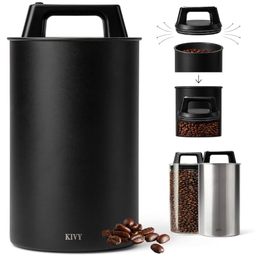 KIVY Vacuum Coffee Canister Large - Push Lid Preserves Coffee Aroma & Oil