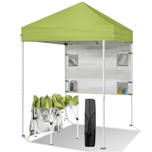VINGLI 5x5 ft Pop Up Canopy Tent Outdoor Small Gazebo with Backpack Patio Slant Leg with 1 Sidewall Portable Easy Up (Lime Green)