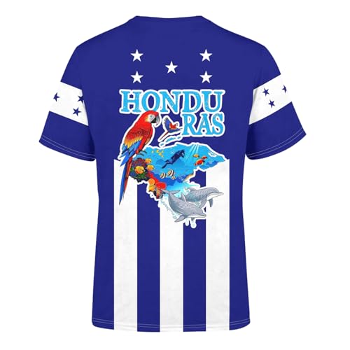 BJU Honduras Flag T-Shirt Novelty Tee Print Crewneck Short Sleeve Casual Top Honduras Jersey Unisex2