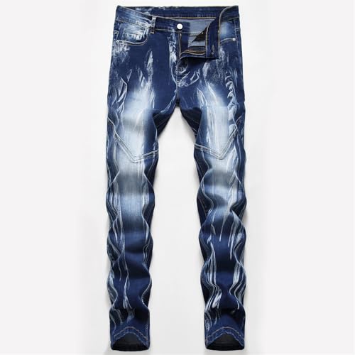 Men's Stretch Straight Slim Fit Jeans Fashion High Street Motorcycle Casual Denim Trousers2