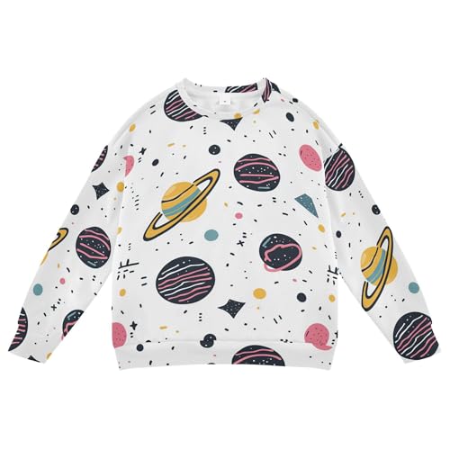 JUNZAN Cartoon Outer Planets Alphabet White Big Girls Sweatshirts Hoodies Crewneck Boys Sweat Shirt Athletic 4T