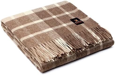 Plush Alpaca Wool Blanket with Plaid Scottish Pattern