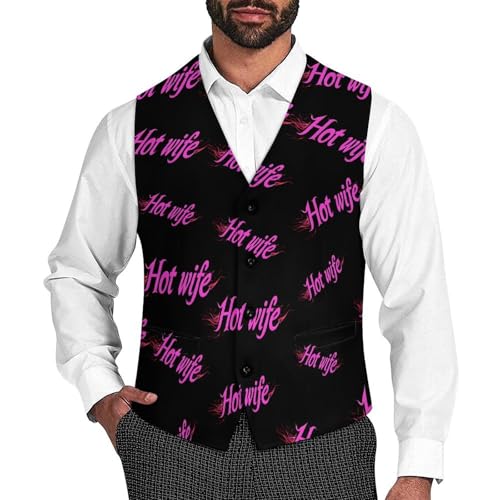 Hot Wife Mens Suit Vests V-Neck Casual Vest Dress Formal Tuxedo Wedding Waistcoat