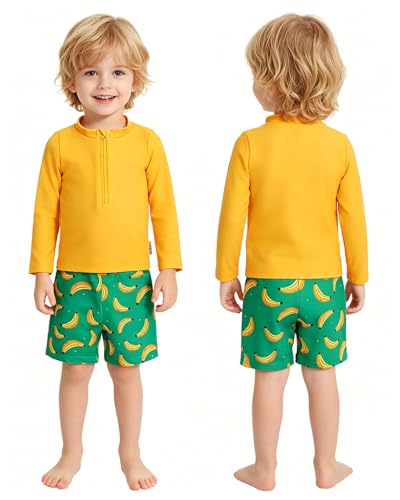 Image of ALVABABY Long Sleeve Rashguards, Baby /Toddler Boys' Rash Guard Sets,Boy Swimsuit UPF 50+Two Piece Bathing Suit