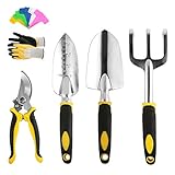 ❤ [JUEGO DE JARDINERÍA FUNCIONAL] Kit de herramientas de jardín de 5 piezas que incluye rastrillo para cultivador, llana de trasplantadora, tenedor para desmalezar, llana de mano, tijeras de podar, guantes protectores y etiquetas de etiquetas de plantas. Es perfecto para una variedad de tareas que incluyen cavar, desmalezar, aflojar el suelo, airear, trasplantar, cortar tallos, ramas ligeras y más.