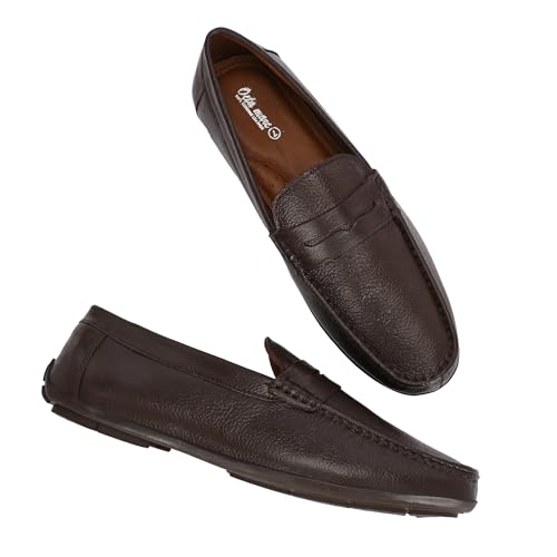 Image of Octa marc Men's Genuine Leather Loafer Shoes | Natural Rubber Sole with Soft Cushioned Insole | Classic Slip-On Design for Office, Party, Formal & Casual Wear