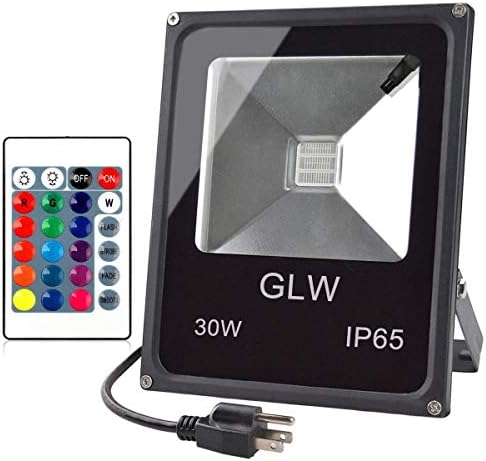 GLW LED RGB Flood Light Stage Lighting, 30W Outdoor Color Changing Lights with Remote Control, IP65 Waterproof Dimmable Wall Washer Light, Flood Lamp 16 Colors 4 Modes with US 3-Plug