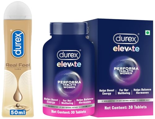 Image of Durex Elevate Performa Tablets For Women with Durex Real Feel Long-Lasting Lubricant - 50ml