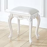 Taburete de tocador tapizado vintage estilo victoriano, líneas plateadas (diseño rectangular)