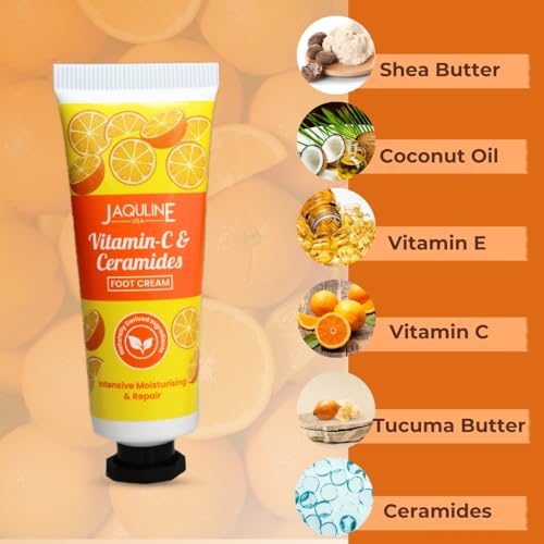 Image of JAQULINE USA Vit-C & Ceramides Foot Cream-Provides Intensive Moisturization, heals cracked heels, makes feet soft & supple - 30gm