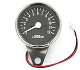Mini Mechanical Motorcycle Tachometer Tach 12K RPM - Chrome & Black - 1:7