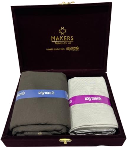 Image of Raymond Makers Men's Shirt & Trouser Fabric Combo with Premium Gift Box | Solid Shirt Fabric with Formal Trouser Fabric | Unstitched Dress Material for Office & Formal Wear