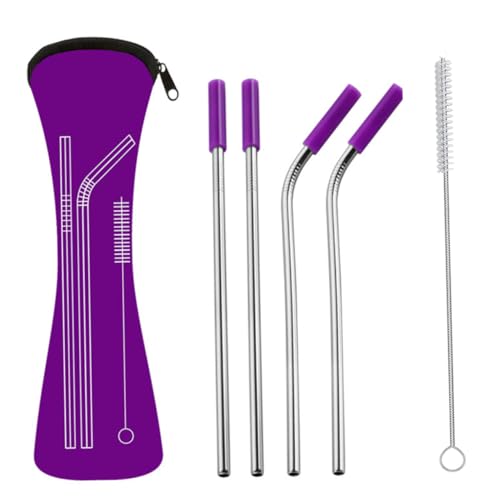 COOLHIYA Stainless Steel Drinking Straws with Scratch-resistant Silicone Tips Reusable Straw for Smoothies, Desserts, Group Gatherings, Outdoor Picnics and Office Use Random Color