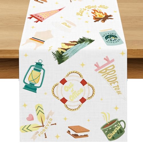 Buxiuer Camp Bachelorette Table Runner Camping Theme Bridal Shower Party Decoration Outdoor Wedding Dining Room Home Kitchen Table Decor