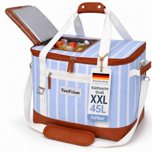 PuerFolium Kühltasche groß 45L Kühlbox XXL faltbar Picknick Strand Blau – Ansicht 1