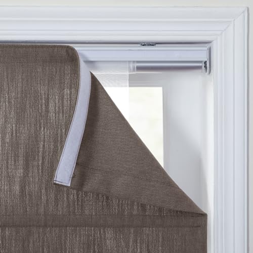 Image of TWOPAGES Isabella No Drill Cordless Roman Shade Linen Textured Cotton Roman Blind for Windows, Custom Made Room Darkening Blackout Roman Window Shade, Hardware Included, Brown, 1 Piece