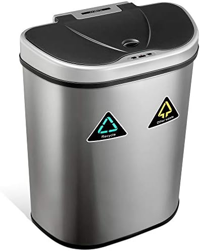 NETTA 70L Kitchen Recycling Sensor Bin  Large Touch-Free Automatic Motion Sensor Waste Rubbish Bin, Dustbin, Trash Can  Double Component Recycling Bin  Stainless Steel Finish  70 Litre  Silver