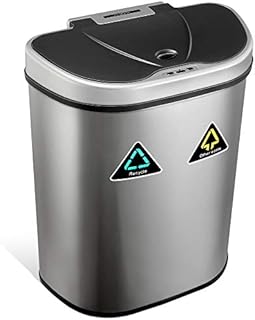 NETTA 70L Kitchen Recycling Sensor Bin  Large Touch-Free Automatic Motion Sensor Waste Rubbish Bin, Dustbin, Trash Can  Double Component Recycling Bin  Stainless Steel Finish  70 Litre  Silver