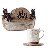 Cabin Coasters Set 8 Full Size Non-Slip Bar Coasters, Indoor Christmas Decorations, Man Cave Gifts for Men and Black Bear Lovers, Rustic Handmade Decor for The Home