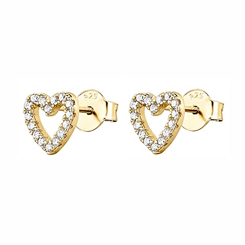 Image of PAVOI 14K Gold Plated 925 Sterling Silver Stud Earrings for Women - Dainty Geometrical Bar Triangle Heart Earrings - Valentines Day Trendy Jewelry