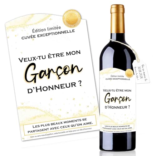Étiquette bouteille "Veux-tu être mon témoin?" - ma témoin - garçon - demoiselle d'honneur – Demande témoin mariage Cadeau original mariage vin personnalisé Annonce Étiquette vin (GARCON D HONNEUR)