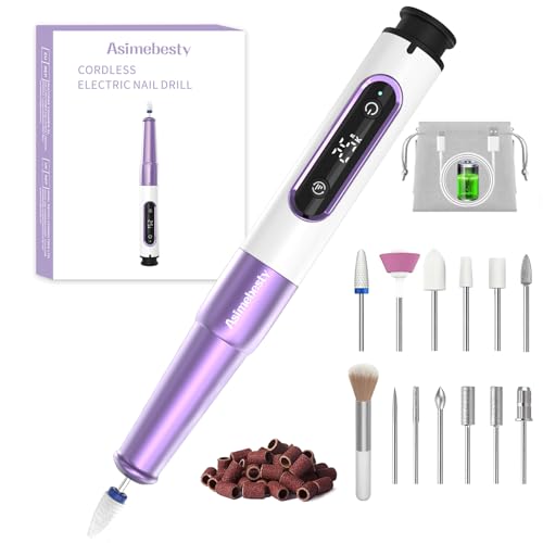 Asimebesty Torno para Uñas Profesional, 12 en 1 Lima Electrica Uñas Nail Drill Machine 20,000 RPM Velocidad Ajustable, Recargable por USB, Torno Uñas para Manicura y Pedicura Eléctrico para Salón DIY