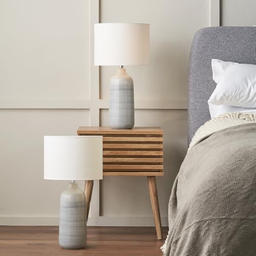 Pacific Lifestyle Set of 2 Venus Ombre Ceramic Table Lamp | Pair of Textured Line Living Room Accent Lamps | Modern Coastal Lighting Complete Bedroom Lamps x 2