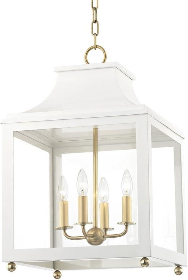 MITZI HUDSON VALLEY LIGHTING H259704L-AGB/WH Leigh Pendants, 4-light, 60W, Aged Brass/White Finish, Clear Glass (16''W x 24.88''H)