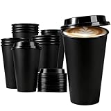 MiraFure 15 Pack Reusable Coffee Cups with Lids, 16 oz Plastic Travel Coffee Mug, Black To Go Coffee Cups for Hot and Cold Drinks