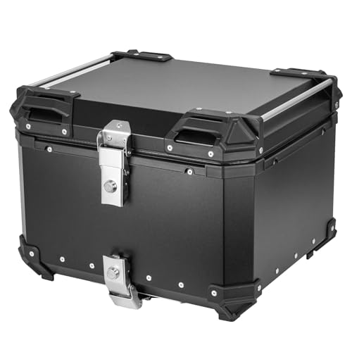 TINGPAI Motorcycle Top Box 55L Aluminum Luggage Case with Universal Mounting Bracket, Security Lock & Quick-Release Waterproof Storage for Helmet, Travel Gear