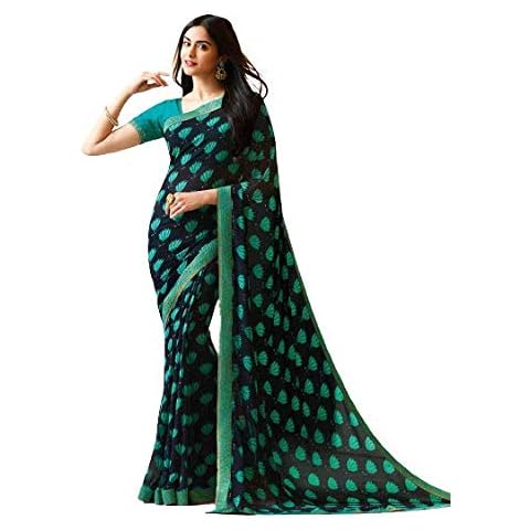 Ethnic Closet Indian Georgette Sari Floral Printed Designer Saree Blouse 6Yard Fabric Dress Cover