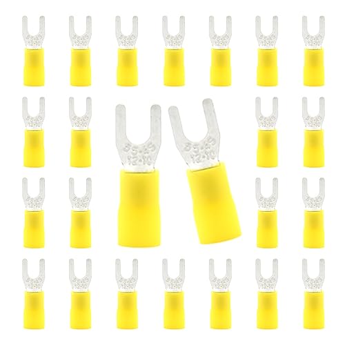 CEEYSEE 50 Pezzi Forcella Capocorda Elettrico Terminale Connettori Elettrici Diametro Foro M4 Crimpare Connettori – Per Cavi Da 4,0 – 6,0 mm² (Giallo/YPFY)