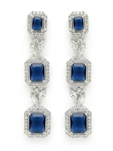 Image of Karatcart Silver Tone Green American Diamond Drop Earrings for Women