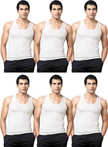 VIP Bonus Premium Men's Sleeveless Cotton Regular Fit Vest (Pack Of 6) (Large) White