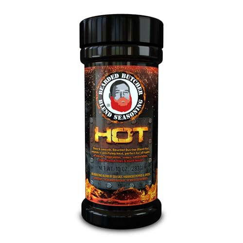 Bearded Butchers Hot Blend Seasoning, 10 oz Shaker - Bold Habanero Heat for Steaks, Burgers, Roasts, Soups, and Game Meats - No MSG, Gluten-Free, All-Natural Ingredients, Sugar-Free Spice Blend